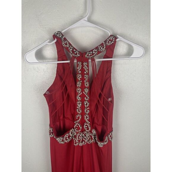 Sherri Hill  Red Beaded Halter Back Corset Style Prom Formal Dress Size 4 - Picture 9 of 10